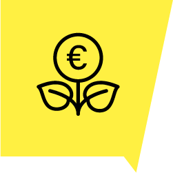 Euromünze mit Blumenstängel in gelber Sprechblase