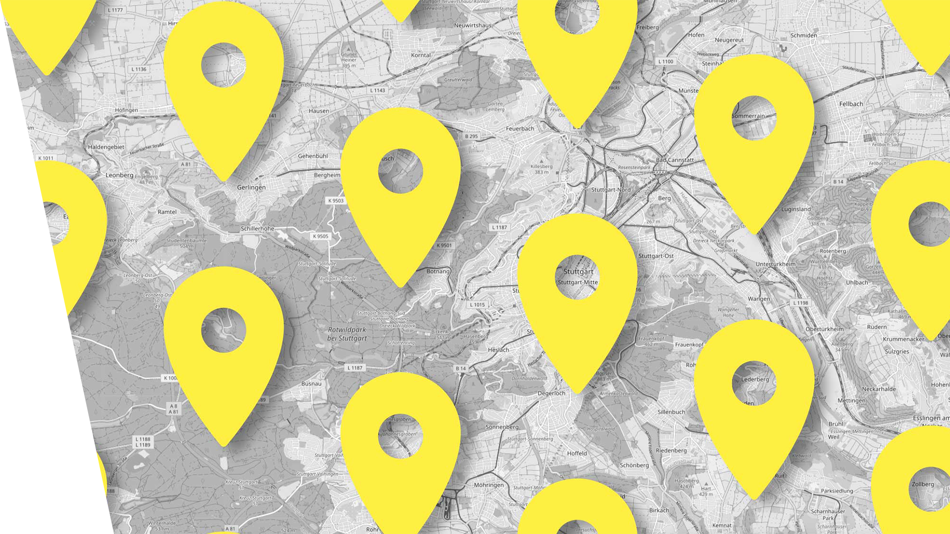 Landkarte mit gelben Pinnnadeln