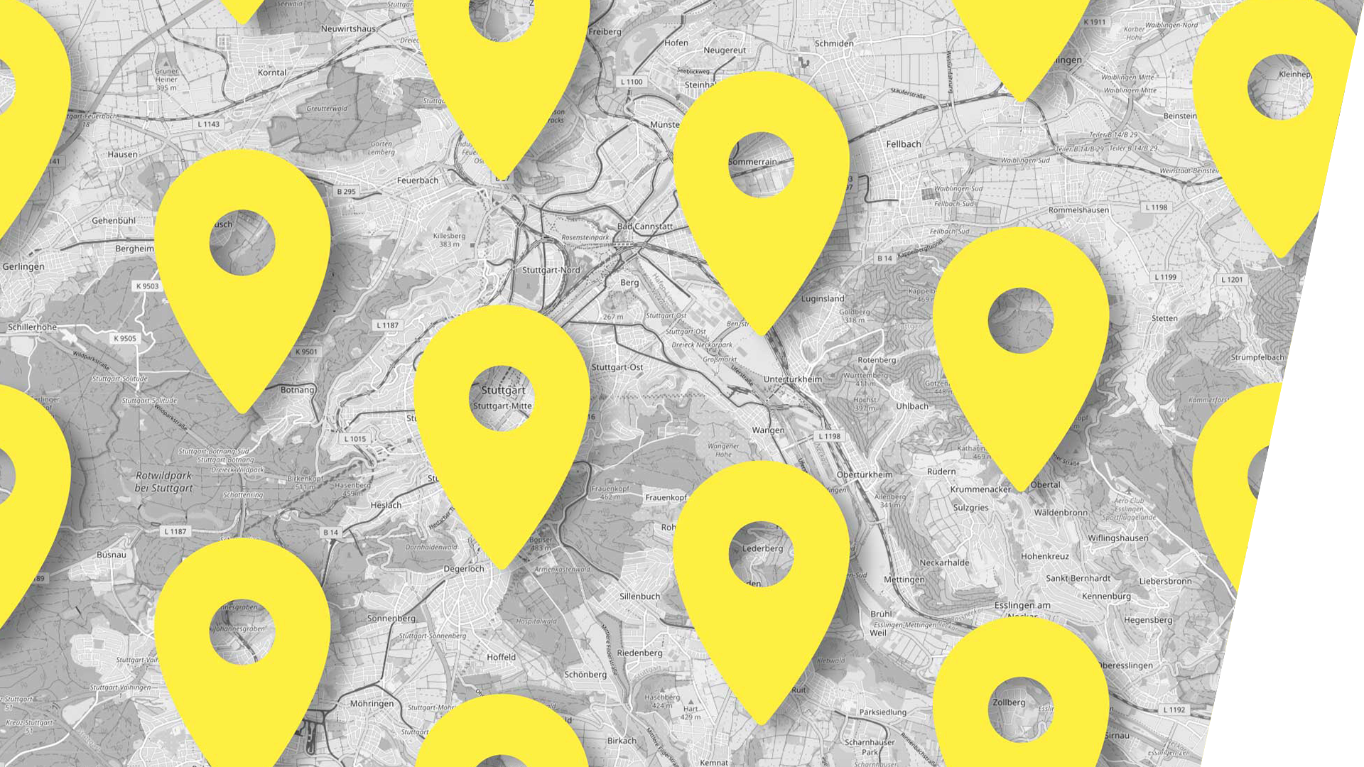 Landkarte mit gelben pinnnadeln 